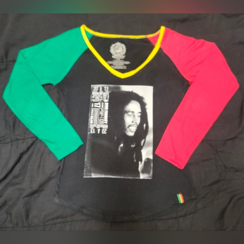 Bob Marley Rasta Color Long Sleeve Shirt Women Size Small